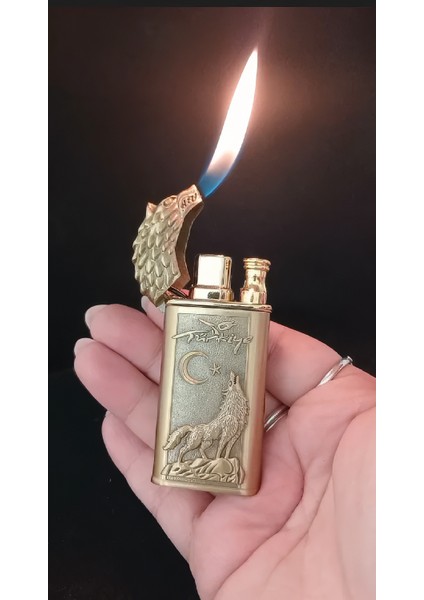 Gold Kaplama Kurt Figürlü Türkiye Temalı Jet Alevli Çakmak fiyatları