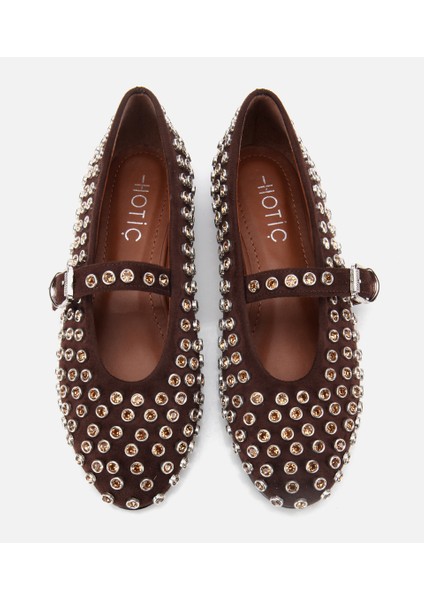 01AYH317290A480 KADIN Süet Kahverengi Taşlı Babet