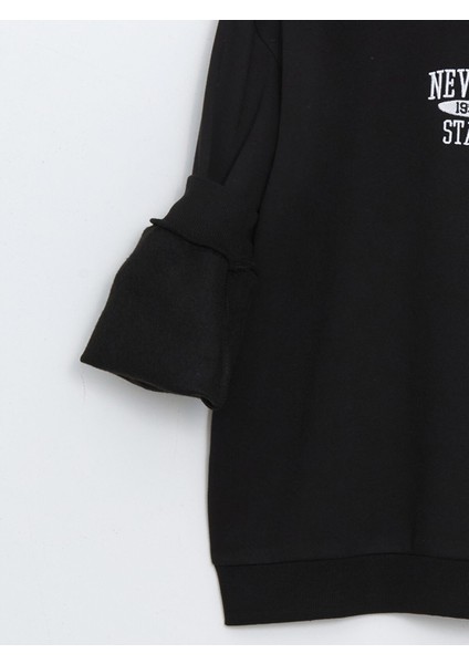 Yeni Sezon Bisiklet Yaka Nakışlı Kadın Kalın Sweatshirt indirimleri