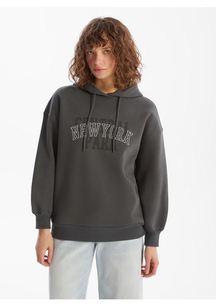 Yeni Sezon New York Baskılı Oversize Kadın Kalın Hoodie