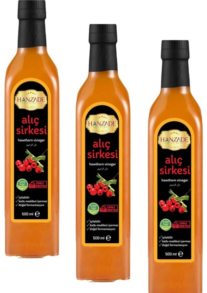 Hanzade Bitkisel Alıç Sirkesi 500 ml x 3 Adet Doğal Fermantasyon Içilebilir Katkısız Cam Şişe