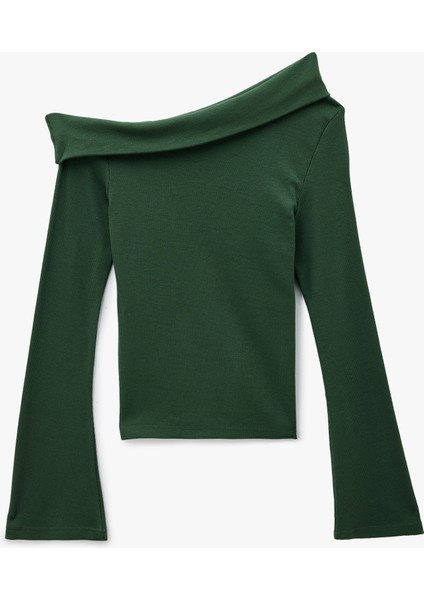 Pamuklu Slim Fit Uzun Ispanyol Kollu Omzu Açık Tişört fiyatları