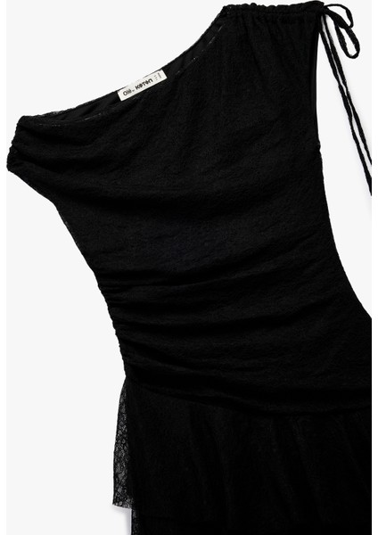 Asimetrik Yaka Kolsuz Büzgülü Slim Fit Mini Elbise modelleri