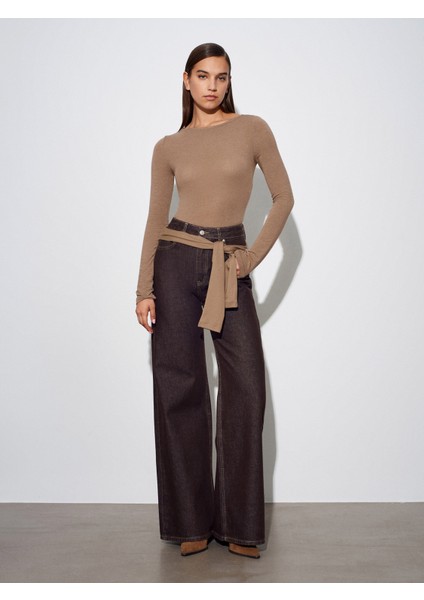 32325 Kayık Yaka Uzun Kollu Top-Vizon