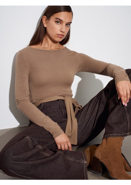 32325 Kayık Yaka Uzun Kollu Top-Vizon fiyatları