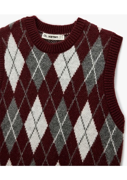 Bisiklet Yaka Kolsuz Triko Baklava Desenli Yelek modelleri