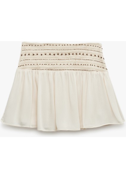 Viskon Kumaş Kroşe Detaylı Boncuk Işlemeli Mini Kloş Etek modelleri