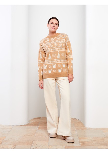 Yeni Sezon Bisiklet Yaka Yılbaşı Temalı Uzun Kollu Kadın Triko Kazak modelleri