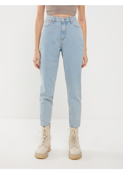 Yeni Sezon Kadın Yüksek Bel Mom Fit Düz Jean Pantolon modelleri