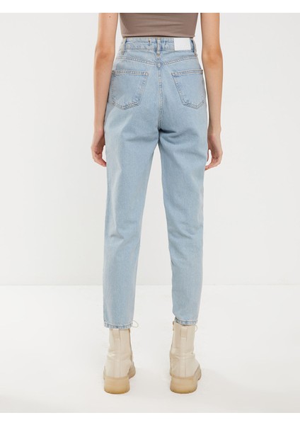 Yeni Sezon Kadın Yüksek Bel Mom Fit Düz Jean Pantolon fırsatları