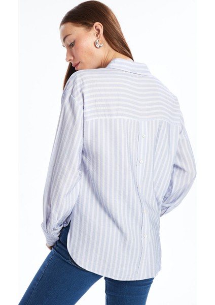 Yeni Sezon Çizgili Uzun Kollu Kadın Gömlek
