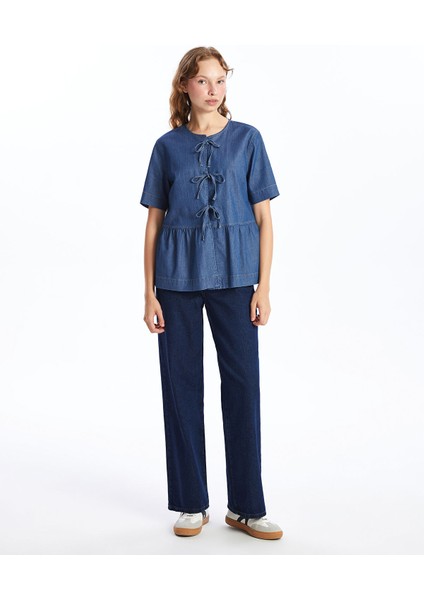 Yeni Sezon Bisiklet Yaka Kısa Kollu Kadın Jean Gömlek fiyatları