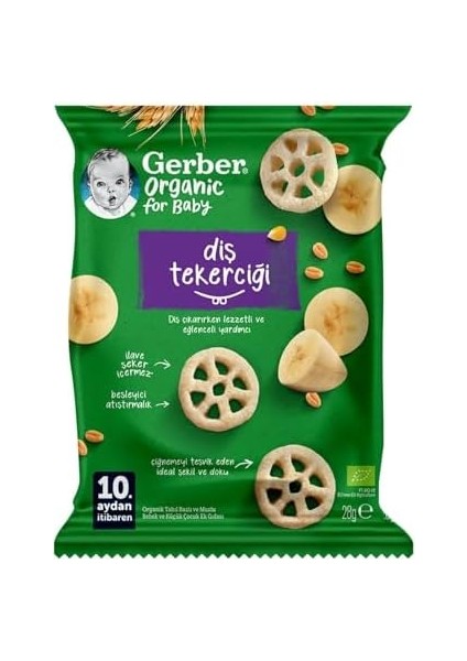 Gerber Organic Diş Tekerciği Tahıl Bazlı ve Muzlu Bebek ve Küçük Çocuk Ek Gıdası 7 x 28G fiyatları