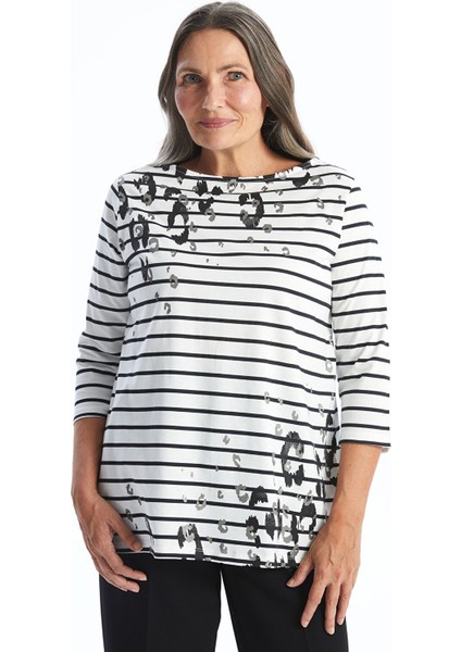 Yeni Sezon Bisiklet Yaka Çizgili Kadın Tişört