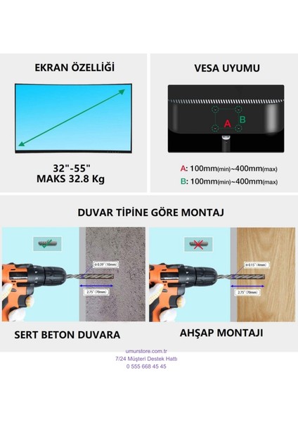 AX32DAB04 32" 81 Ekran Uyumlu LCD LED Tv Hareketli Duvar Askı Aparatı