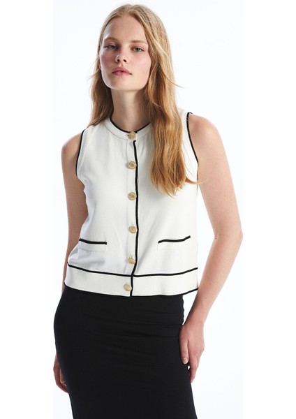 Yeni Sezon Kadın Bisiklet Yaka Düz Triko Yelek