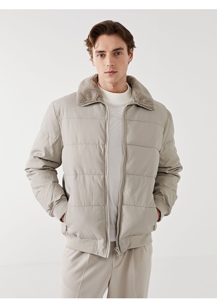 Yeni Sezon Standart Kalıp Gömlek Yaka Erkek Deri Görünümlü Mont