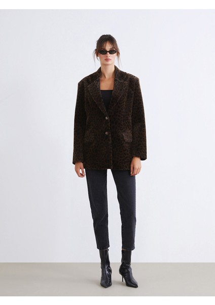 Yeni Sezon Leopar Desenli Kadın Kaşe Kaban fiyatları