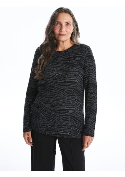 Yeni Sezon Bisiklet Yaka Desenli Uzun Kollu Kadın Bluz