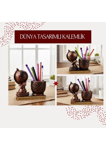 Dünya Tasarımlı Kalemlik - Öğretmenler Günü Hediyesi