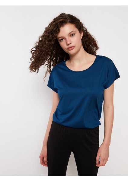 Yeni Sezon Bisiklet Yaka Düz Kısa Kollu Kadın Pijama Üst