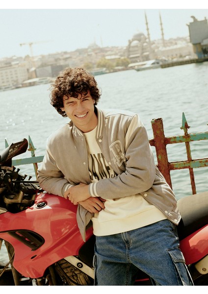 Yeni Sezon Standart Kalıp Kolej Yaka Erkek Bomber Mont