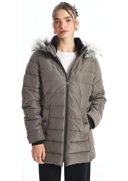 Yeni Sezon Kadın Kapüşonlu Düz Şişme Mont