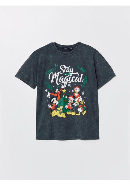 Yeni Sezon Bisiklet Yaka Mickey ve Arkadaşları Baskılı Kadın Tişört indirimleri