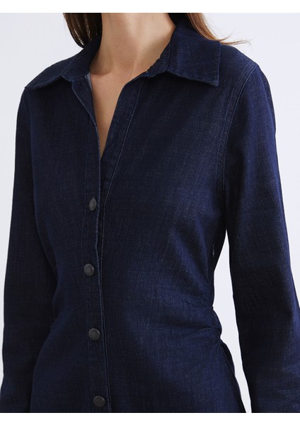 Yeni Sezon Gömlek Yaka Büzgülü Jean Elbise modelleri