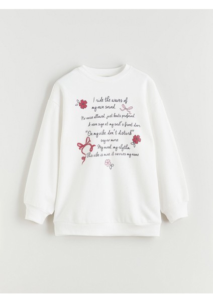 Yeni Sezon Bisiklet Yaka Baskılı Kız Çocuk Kalın Sweatshirt