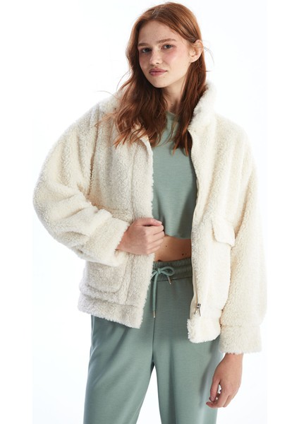 Yeni Sezon Dik Yaka Düz Oversize Kadın Pelüş Mont