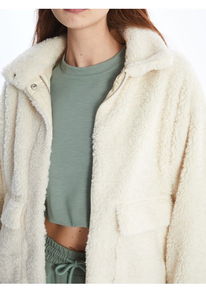 Yeni Sezon Dik Yaka Düz Oversize Kadın Pelüş Mont modelleri