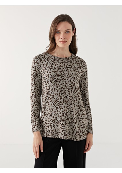 Yeni Sezon Bisiklet Yaka Leopar Desenli Kadın Bluz