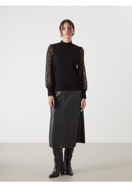 Yeni Sezon Yarım Balıkçı Yaka Dantel Detaylı Kadın Triko Kazak fiyatları