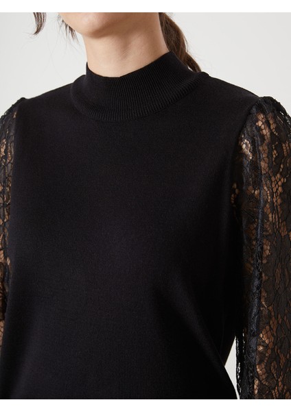 Yeni Sezon Yarım Balıkçı Yaka Dantel Detaylı Kadın Triko Kazak modelleri