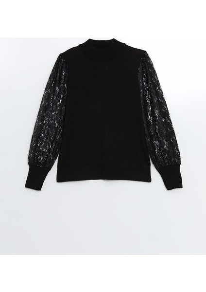 Yeni Sezon Yarım Balıkçı Yaka Dantel Detaylı Kadın Triko Kazak indirimleri