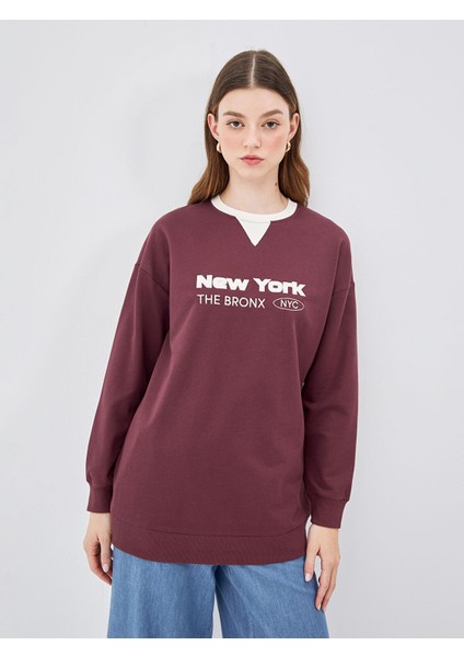Yeni Sezon Bisiklet Yaka Nakışlı Kadın Sweatshirt Tunik