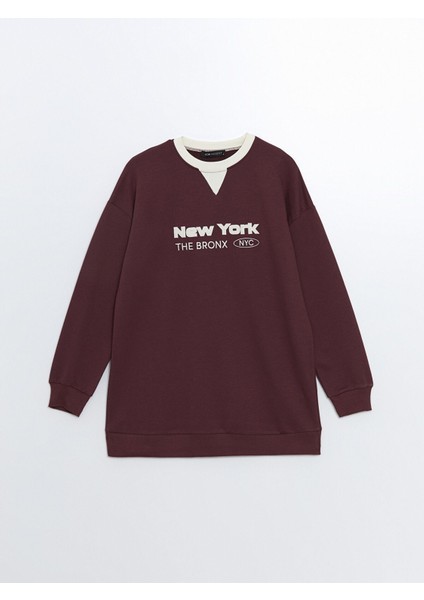 Yeni Sezon Bisiklet Yaka Nakışlı Kadın Sweatshirt Tunik indirimleri