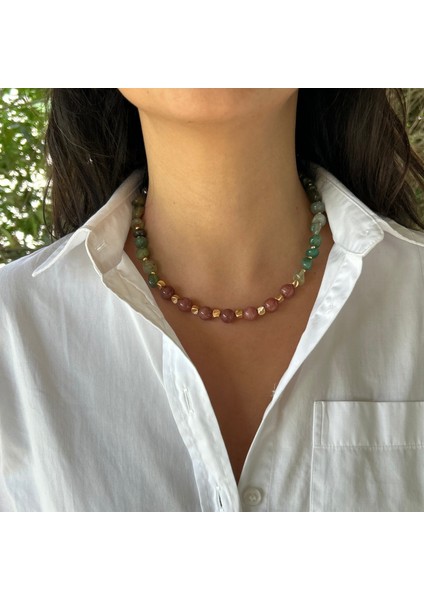 El Yapımı Tımbıl Yeşim ve Yıldız Taşı Doğal Taş Özel Tasarım Kadın Doğal Taş Kolye