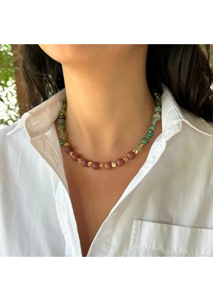 El Yapımı Tımbıl Yeşim ve Yıldız Taşı Doğal Taş Özel Tasarım Kadın Doğal Taş Kolye modelleri