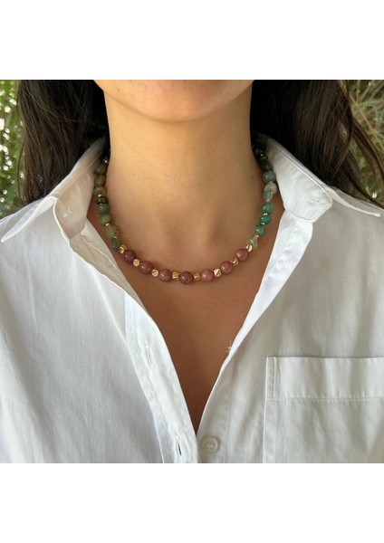 El Yapımı Tımbıl Yeşim ve Yıldız Taşı Doğal Taş Özel Tasarım Kadın Doğal Taş Kolye fırsatları