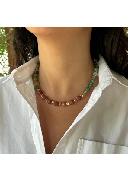 El Yapımı Tımbıl Yeşim ve Yıldız Taşı Doğal Taş Özel Tasarım Kadın Doğal Taş Kolye indirimleri