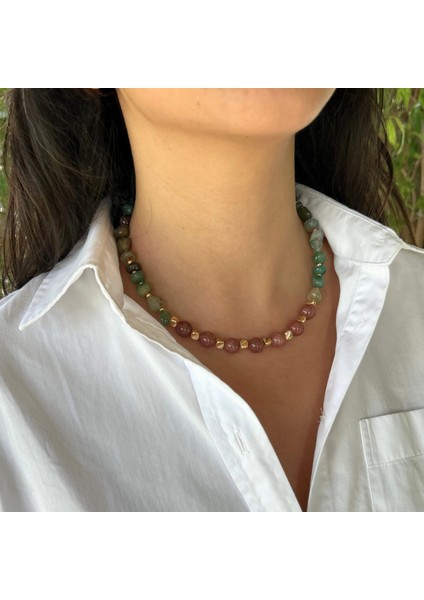 El Yapımı Tımbıl Yeşim ve Yıldız Taşı Doğal Taş Özel Tasarım Kadın Doğal Taş Kolye