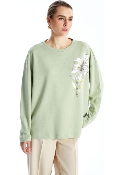 Yeni Sezon Bisiklet Yaka Çiçekli Kadın Bluz