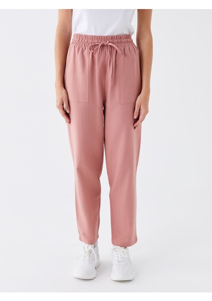 Yeni Sezon Beli Lastikli Düz Keten Karışımlı Kadın Pantolon modelleri