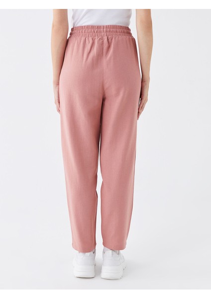 Yeni Sezon Beli Lastikli Düz Keten Karışımlı Kadın Pantolon fırsatları