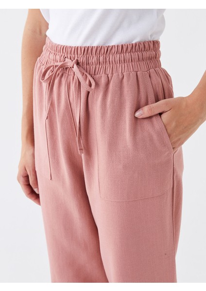 Yeni Sezon Beli Lastikli Düz Keten Karışımlı Kadın Pantolon indirimleri