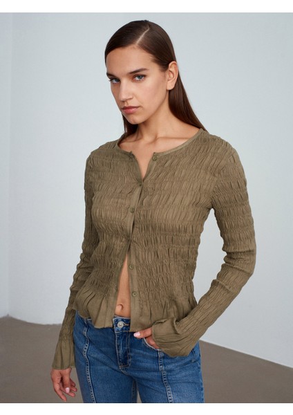 50926 Düğmeli Gipeli Top-Açık Haki modelleri