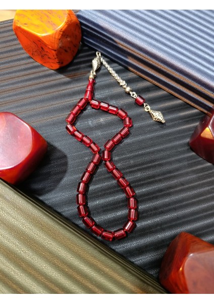 Çubuk Kehribar Tesbih – Bordo Renk