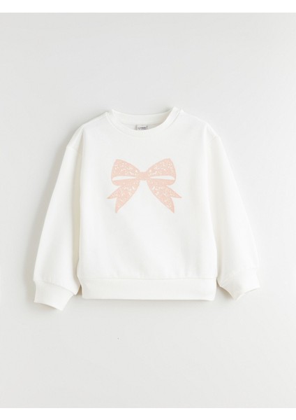 Yeni Sezon Bisiklet Yaka Fiyonk Baskılı Kız Çocuk Sweatshirt